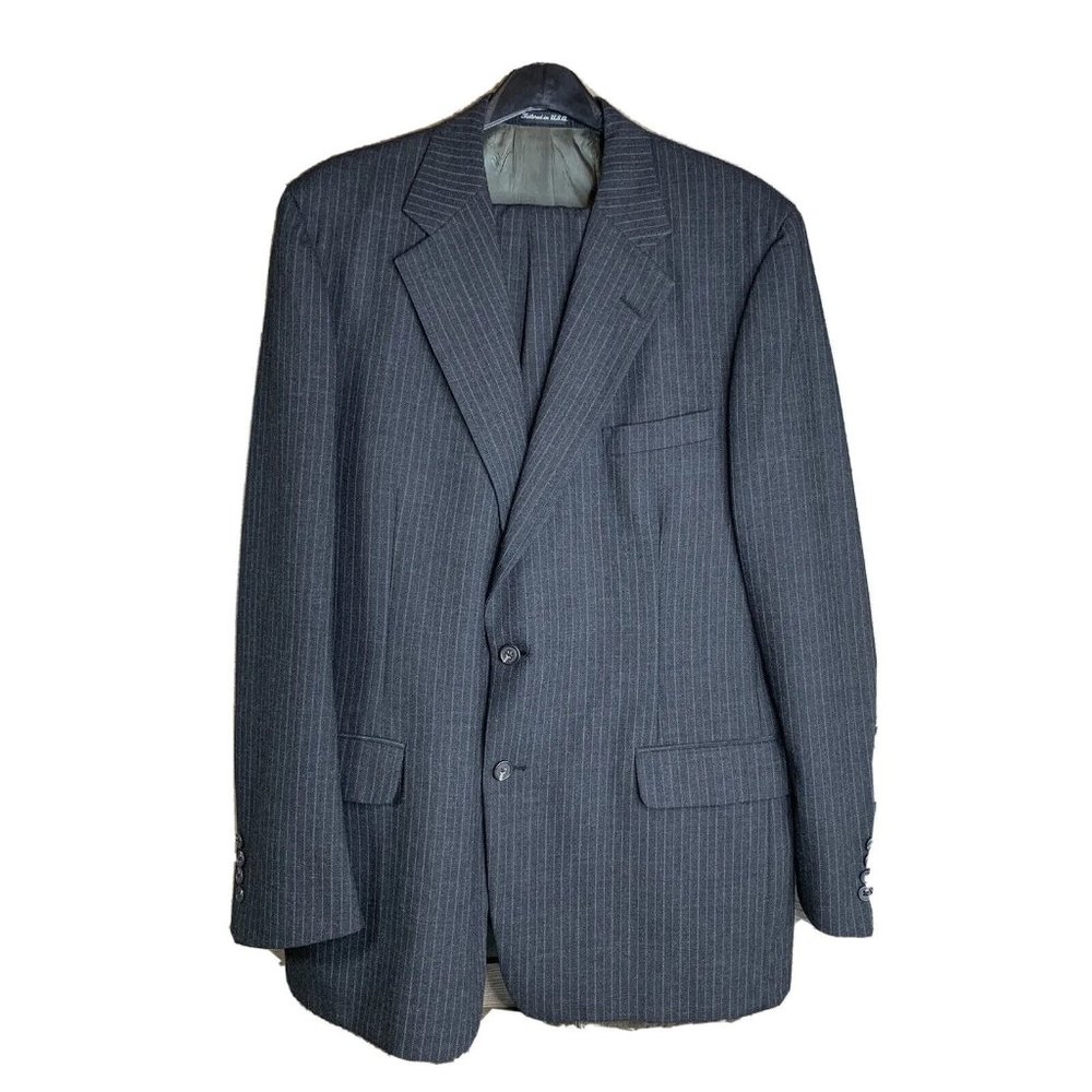 Daks London New York Mens See Desc. for Meas. Charcoal Grey w Pinstripes 2 piece